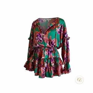 BRAND NEW Misa Los Angeles Green and Purple Floral Long Sleeve Dress